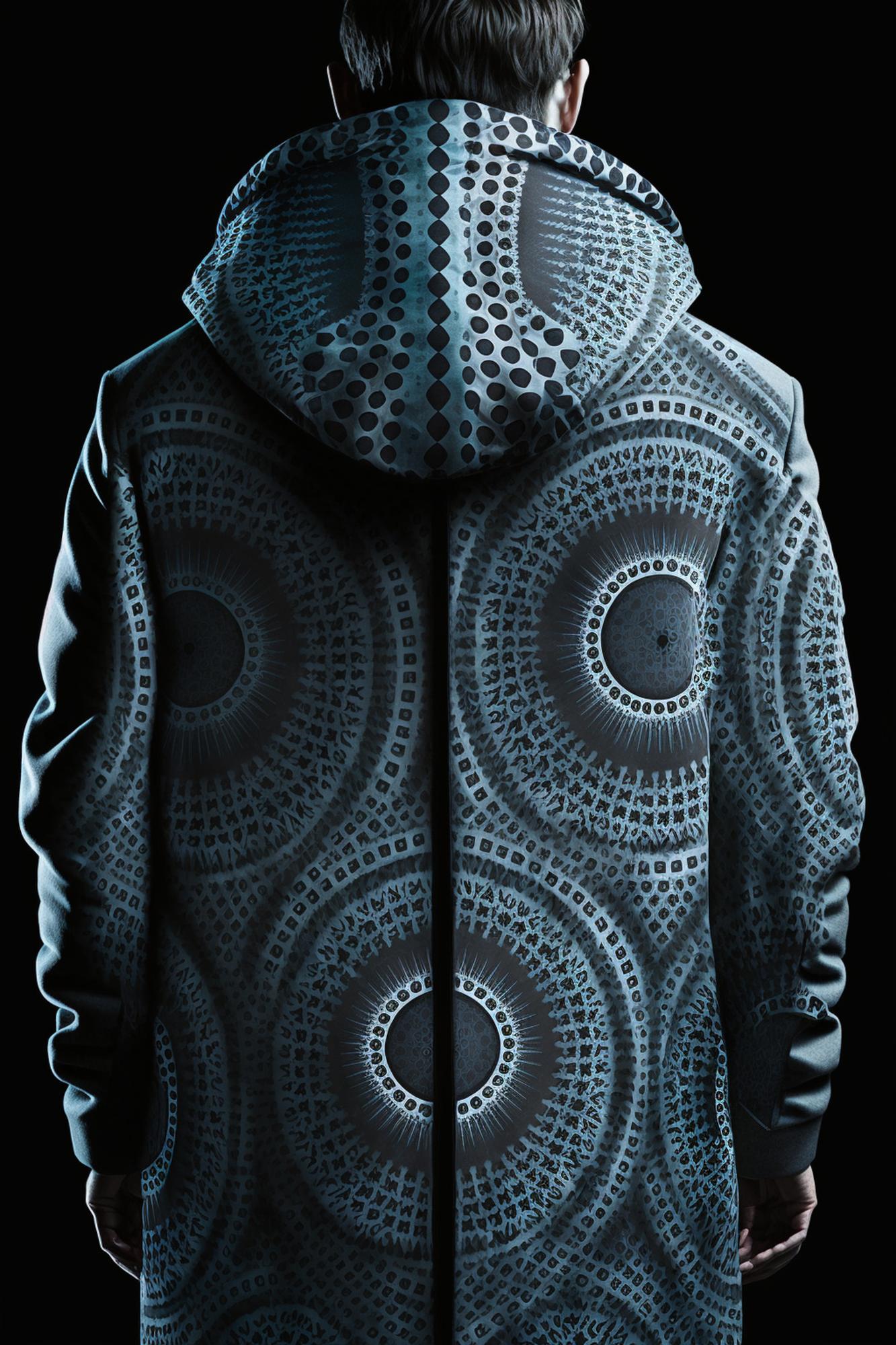 large embroidered jacket back with abstract motif